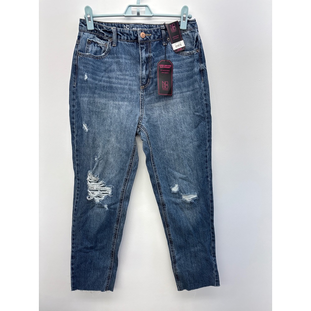 NOBO No Boundaries Super High Rise Slim Straight Crop Distressed Jeans Sz 9‎